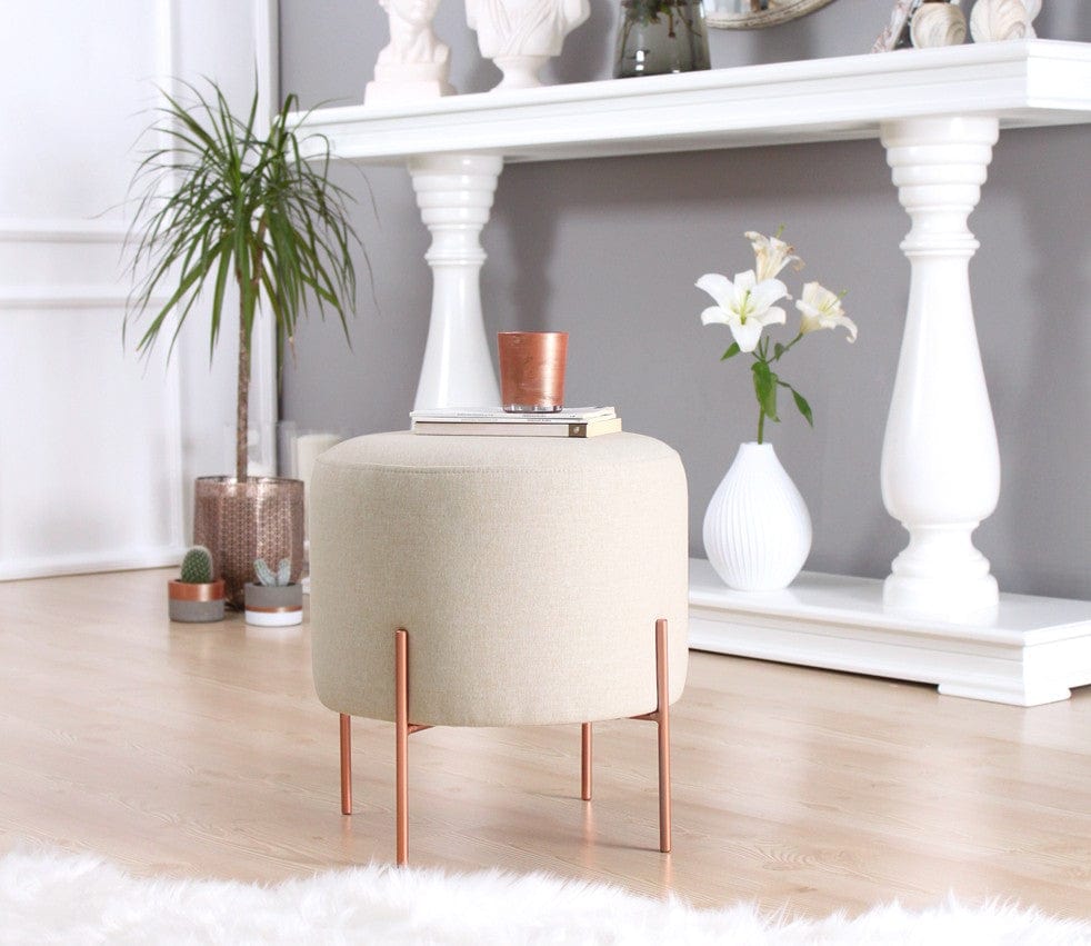 Asir Taburet tapitat cu stofa, Copper Round Crem, Ø40xH42 cm