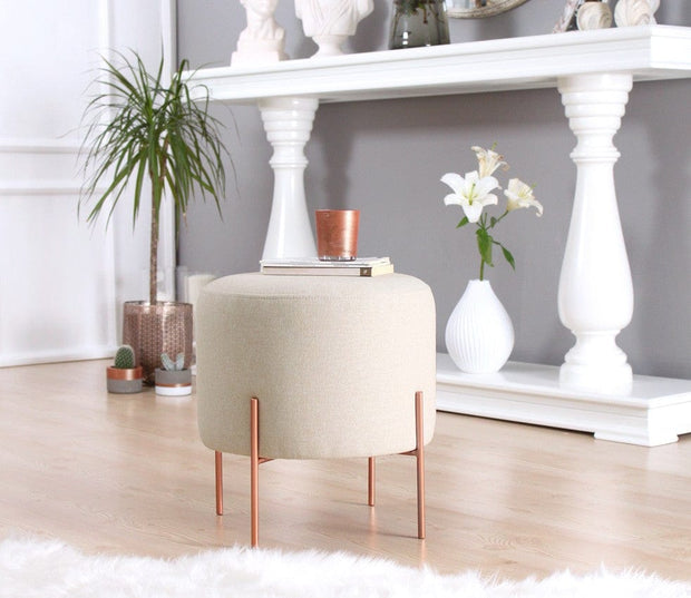 Asir Taburet tapitat cu stofa, Copper Round Crem, Ø40xH42 cm