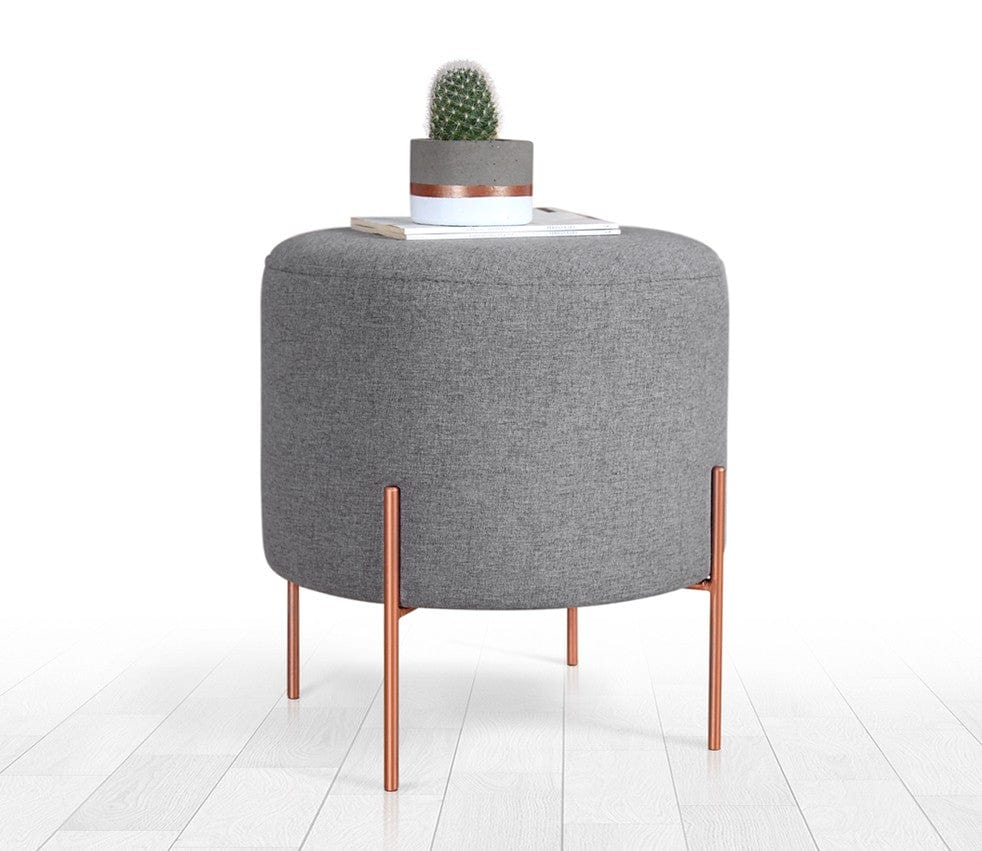 Asir Taburet tapitat cu stofa, Copper Round Gri, Ø40xH42 cm