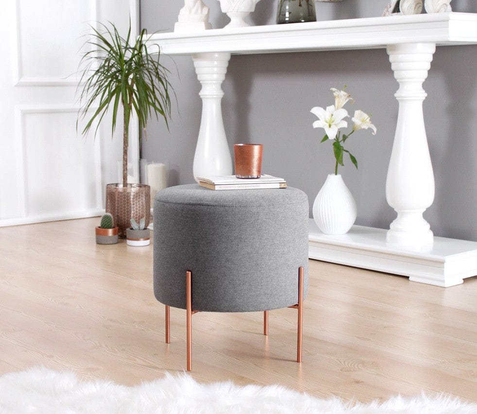 Asir Taburet tapitat cu stofa, Copper Round Gri, Ø40xH42 cm
