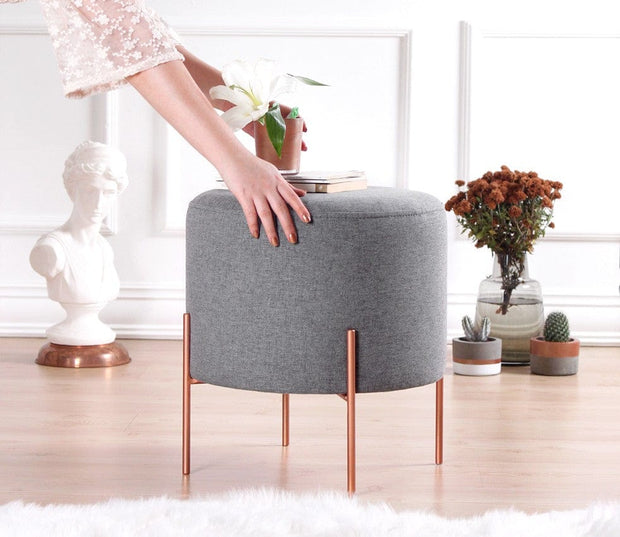 Asir Taburet tapitat cu stofa, Copper Round Gri, Ø40xH42 cm