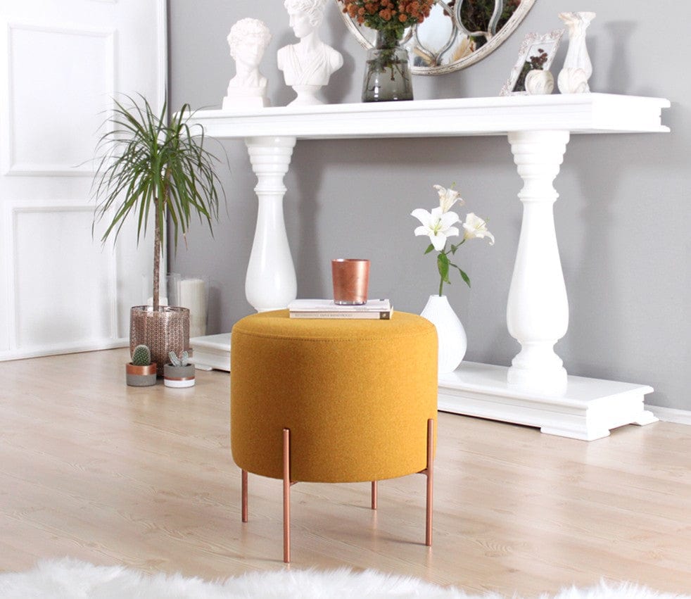 Asir Taburet tapitat cu stofa, Copper Round Mustariu, Ø40xH42 cm