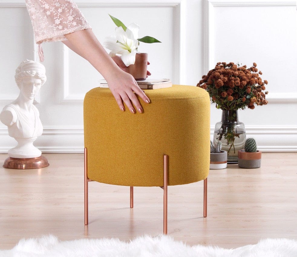 Asir Taburet tapitat cu stofa, Copper Round Mustariu, Ø40xH42 cm
