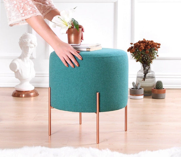 Asir Taburet tapitat cu stofa, Copper Teal, Ø40xH42 cm