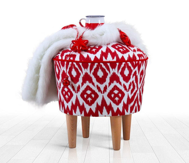 Taburet tapitat cu stofa, Cor Rosu, Ø42xH42 cm (2)