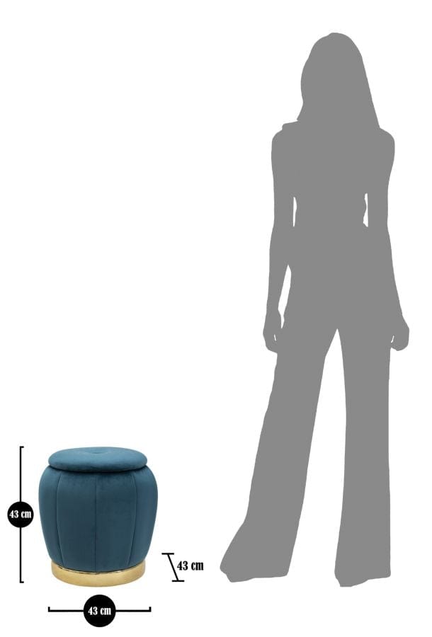 Mauro Ferretti Taburet tapitat cu stofa, cu spatiu de depozitare, Paris Velvet Teal, Ø43xH43 cm
