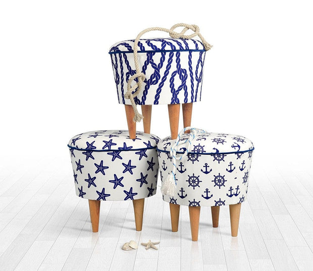 Asir Taburet tapitat cu stofa, Cunda Albastru, Ø42xH42 cm