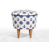 Asir Taburet tapitat cu stofa, Cunda Marine Albastru / Alb, Ø42xH42 cm