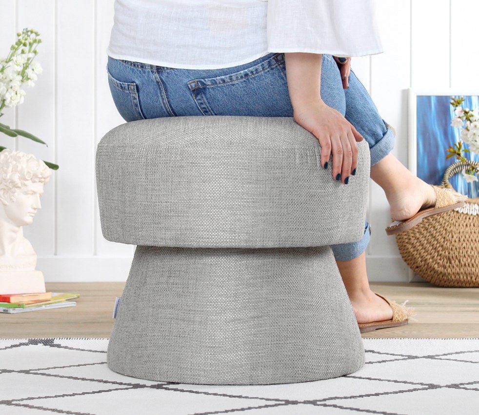 Asir Taburet tapitat cu stofa, Endor Gri deschis, Ø48xH45 cm