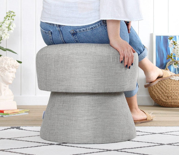 Asir Taburet tapitat cu stofa, Endor Gri deschis, Ø48xH45 cm