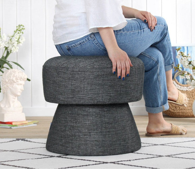 Asir Taburet tapitat cu stofa, Endor Gri Inchis, Ø48xH45 cm