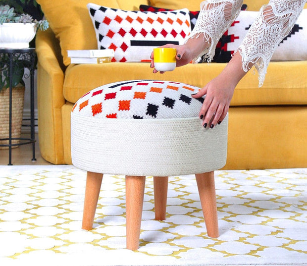 Asir Taburet tapitat cu stofa, Farm Alb, Ø46xH42 cm