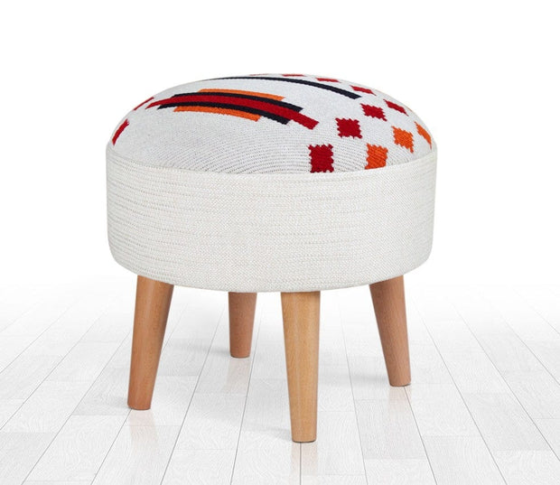 Asir Taburet tapitat cu stofa, Farm Alb, Ø46xH42 cm