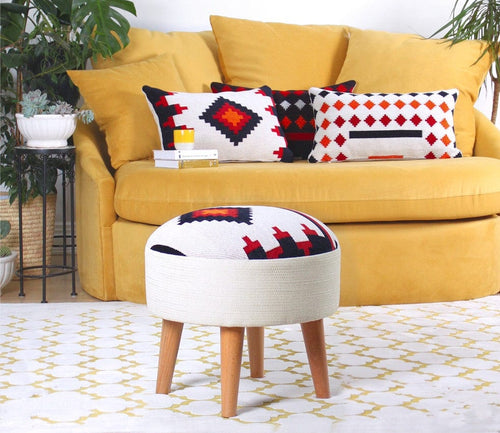 Taburet tapitat cu stofa, Farm Multicolor, Ø46xH42 cm