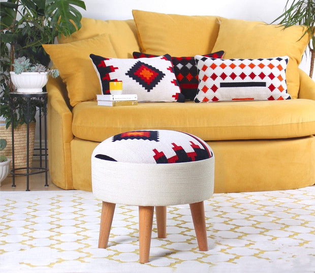 Taburet tapitat cu stofa, Farm Multicolor, Ø46xH42 cm