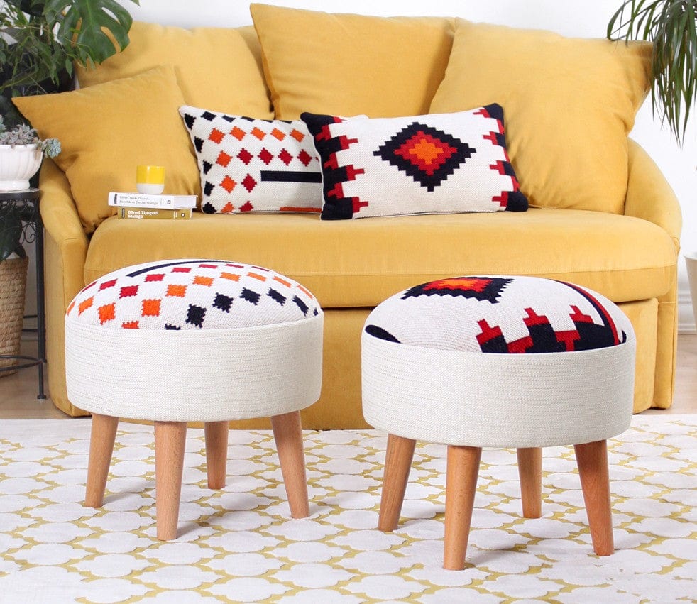 Asir Taburet tapitat cu stofa, Farm Multicolor, Ø46xH42 cm