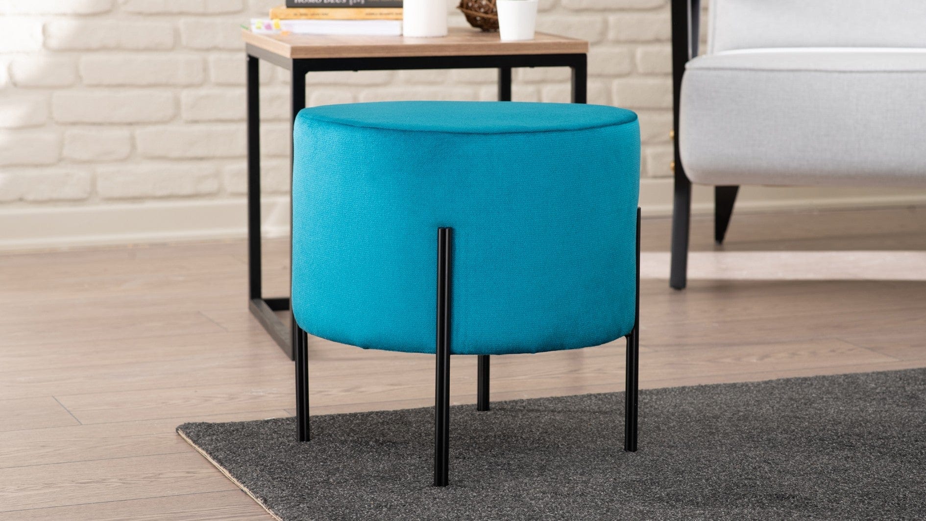 Asir Taburet tapitat cu stofa, Flow Albastru, Ø40xH40 cm