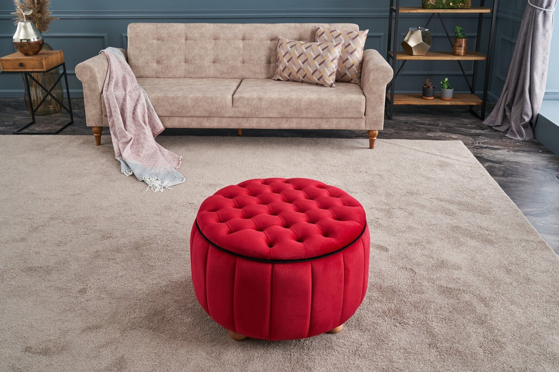 Asir Taburet tapitat cu stofa, Jasmin Rosu, Ø65xH42 cm