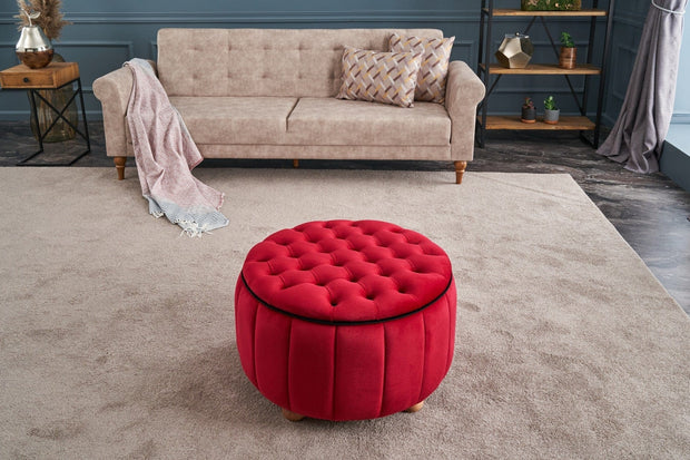 Asir Taburet tapitat cu stofa, Jasmin Rosu, Ø65xH42 cm