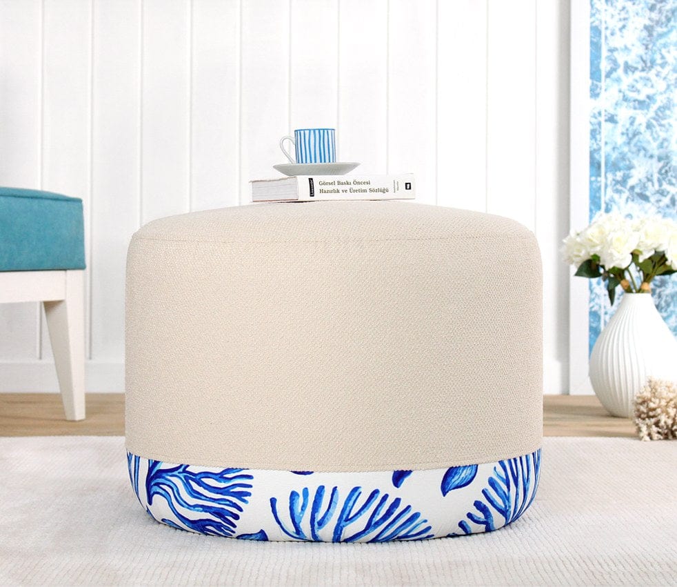 Asir Taburet tapitat cu stofa, Lagone Bej / Multicolor, Ø54xH39 cm