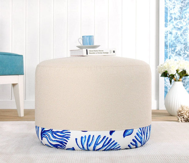 Asir Taburet tapitat cu stofa, Lagone Bej / Multicolor, Ø54xH39 cm