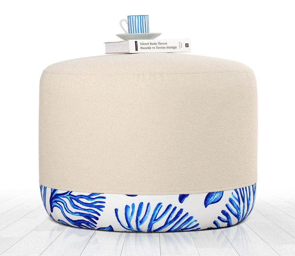 Taburet tapitat cu stofa, Lagone Bej / Multicolor, Ø54xH39 cm (1)