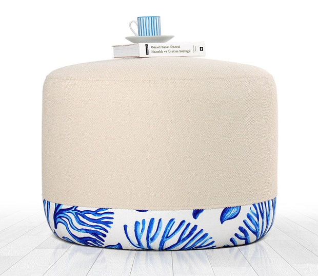 Taburet tapitat cu stofa, Lagone Bej / Multicolor, Ø54xH39 cm (1)