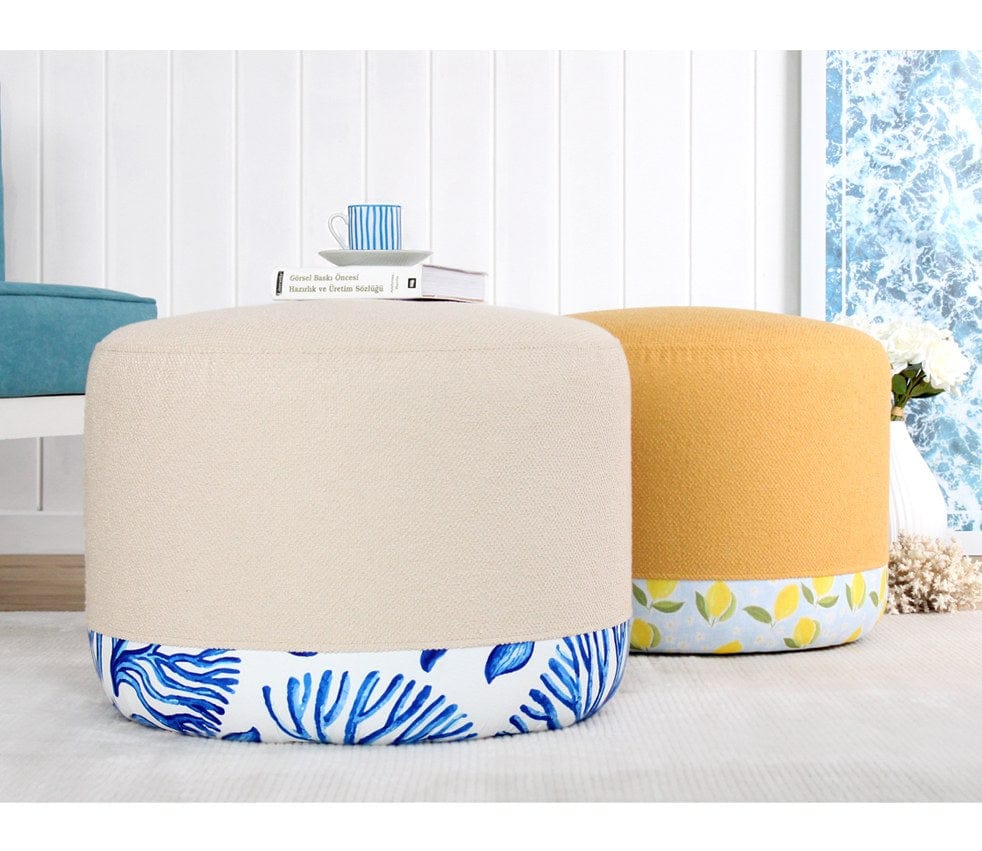 Taburet tapitat cu stofa, Lagone Bej / Multicolor, Ø54xH39 cm (4)