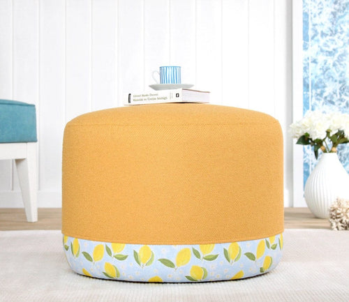 Asir Taburet tapitat cu stofa, Lagone Mustariu / Multicolor, Ø54xH39 cm