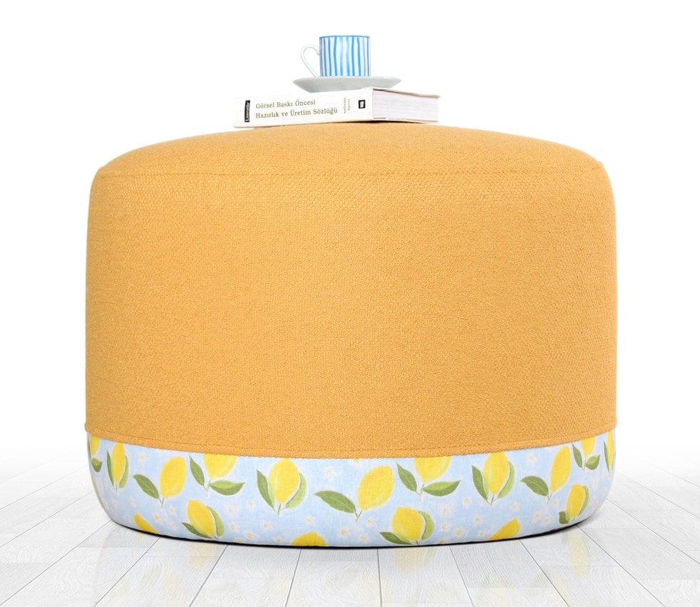 Asir Taburet tapitat cu stofa, Lagone Mustariu / Multicolor, Ø54xH39 cm