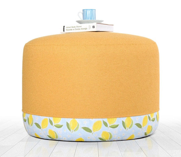 Asir Taburet tapitat cu stofa, Lagone Mustariu / Multicolor, Ø54xH39 cm