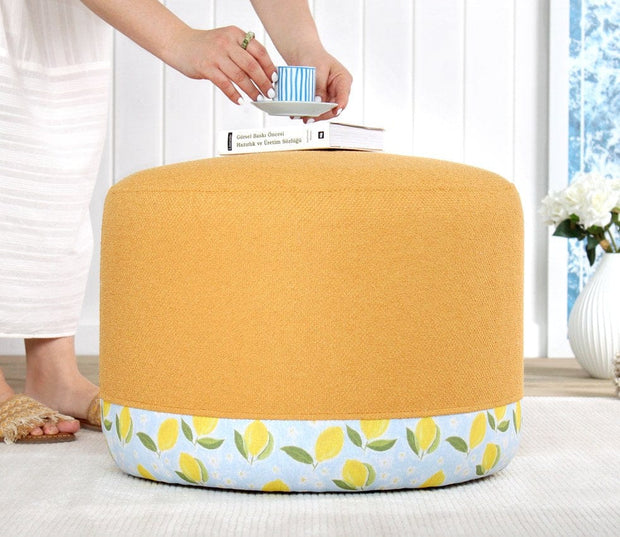 Asir Taburet tapitat cu stofa, Lagone Mustariu / Multicolor, Ø54xH39 cm