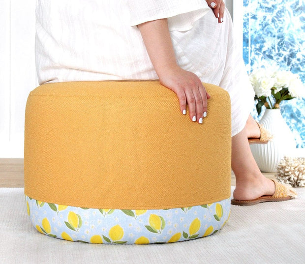 Asir Taburet tapitat cu stofa, Lagone Mustariu / Multicolor, Ø54xH39 cm