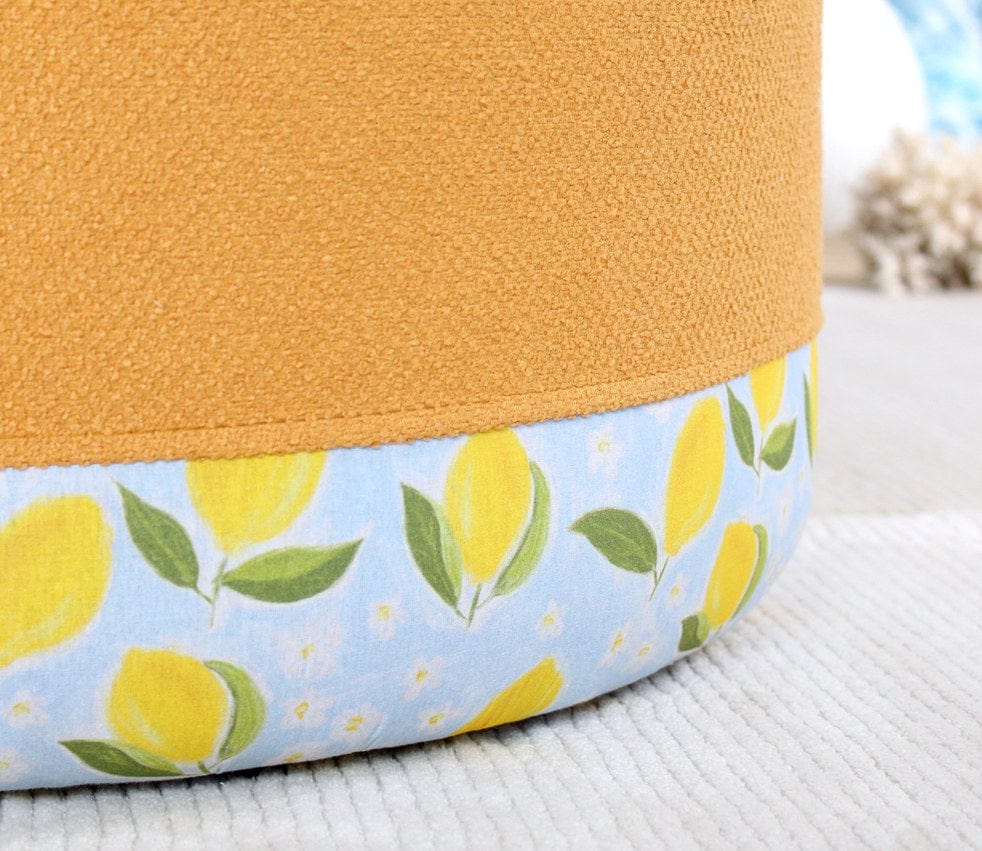 Asir Taburet tapitat cu stofa, Lagone Mustariu / Multicolor, Ø54xH39 cm