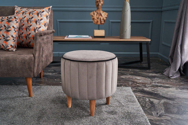 Asir Taburet tapitat cu stofa, Lindy Gri, Ø40xH40 cm