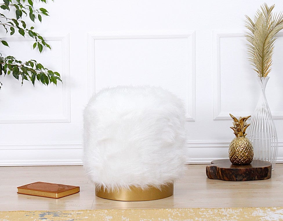 Asir Taburet tapitat cu stofa, Lovett Alb, Ø40xH45 cm