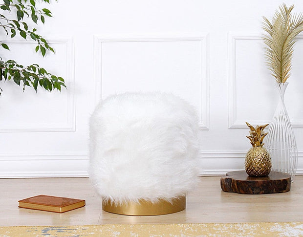 Asir Taburet tapitat cu stofa, Lovett Alb, Ø40xH45 cm