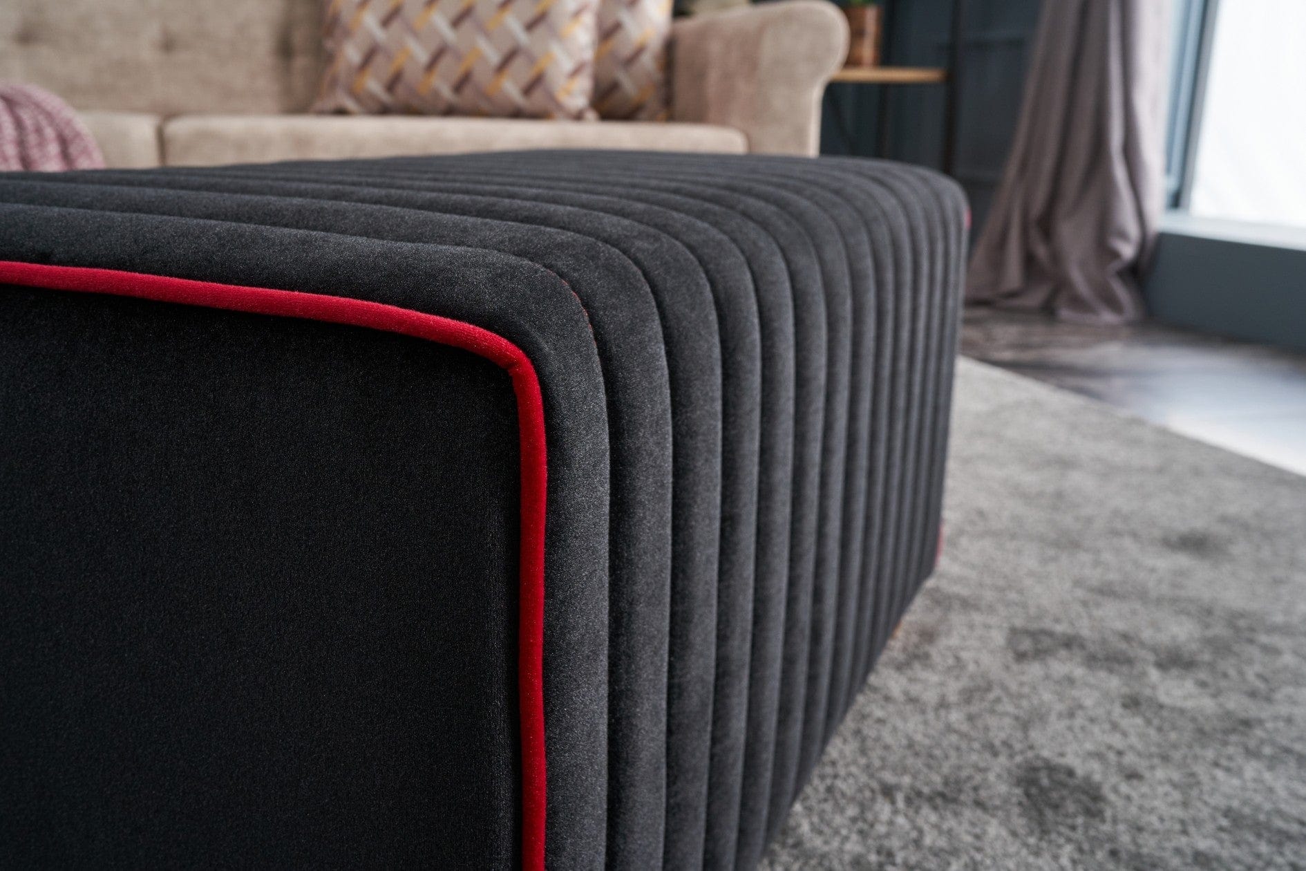 Asir Taburet tapitat cu stofa, Mabel Antracit, l80xA40xH40 cm