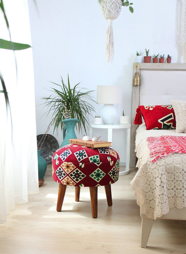 Asir Taburet tapitat cu stofa, Melik Patch II Multicolor, Ø46xH42 cm