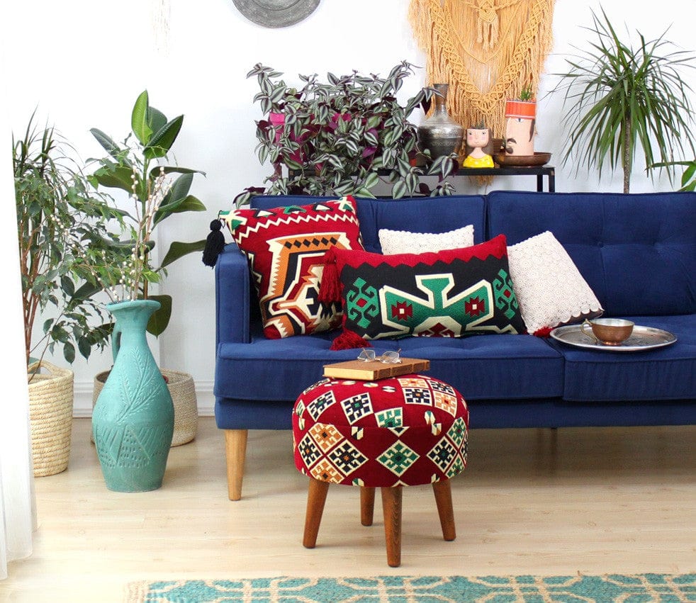 Taburet tapitat cu stofa, Melik Patch II Multicolor, Ø46xH42 cm (2)