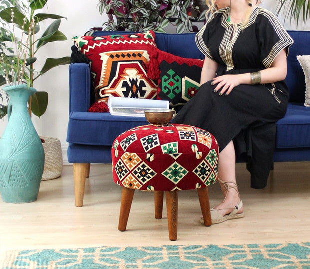 Asir Taburet tapitat cu stofa, Melik Patch II Multicolor, Ø46xH42 cm