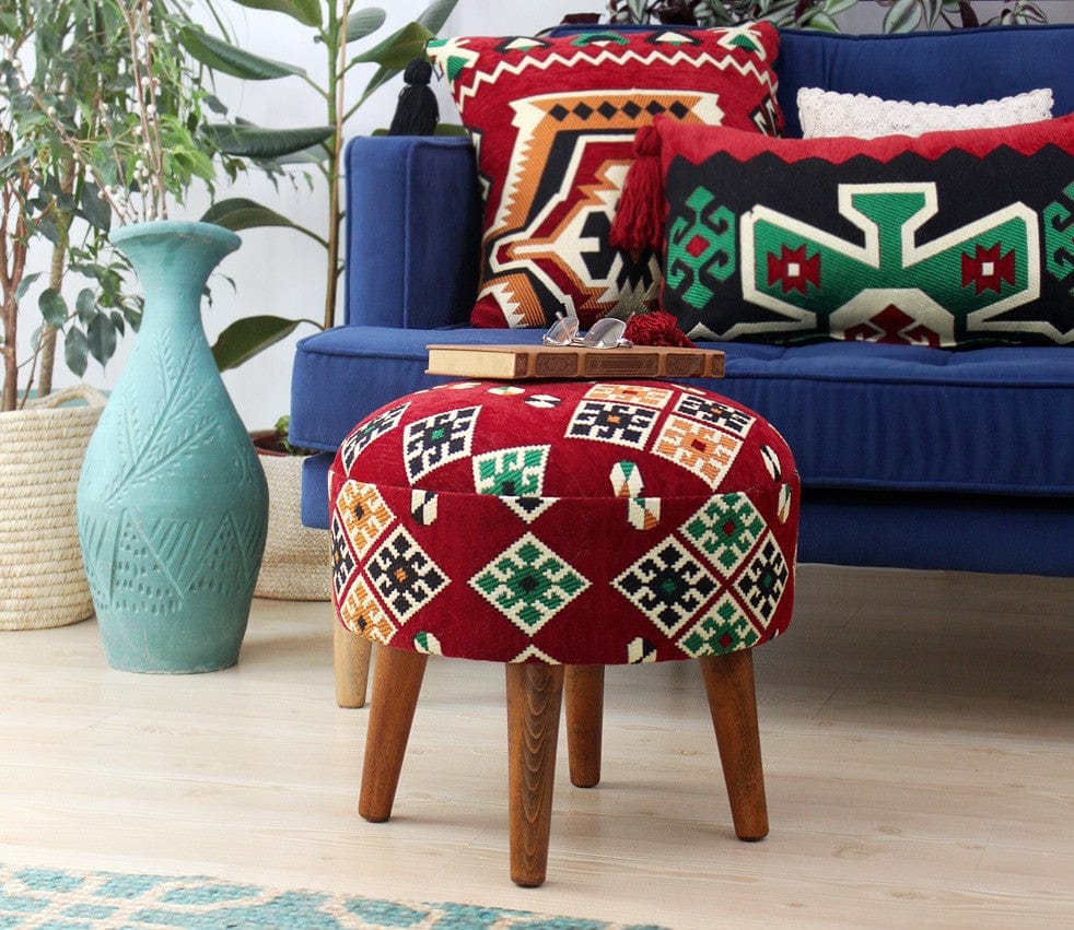 Taburet tapitat cu stofa, Melik Patch II Multicolor, Ø46xH42 cm (4)