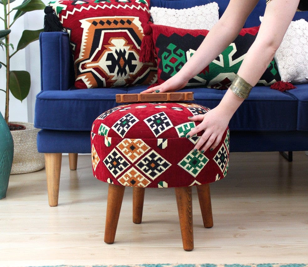 Asir Taburet tapitat cu stofa, Melik Patch II Multicolor, Ø46xH42 cm