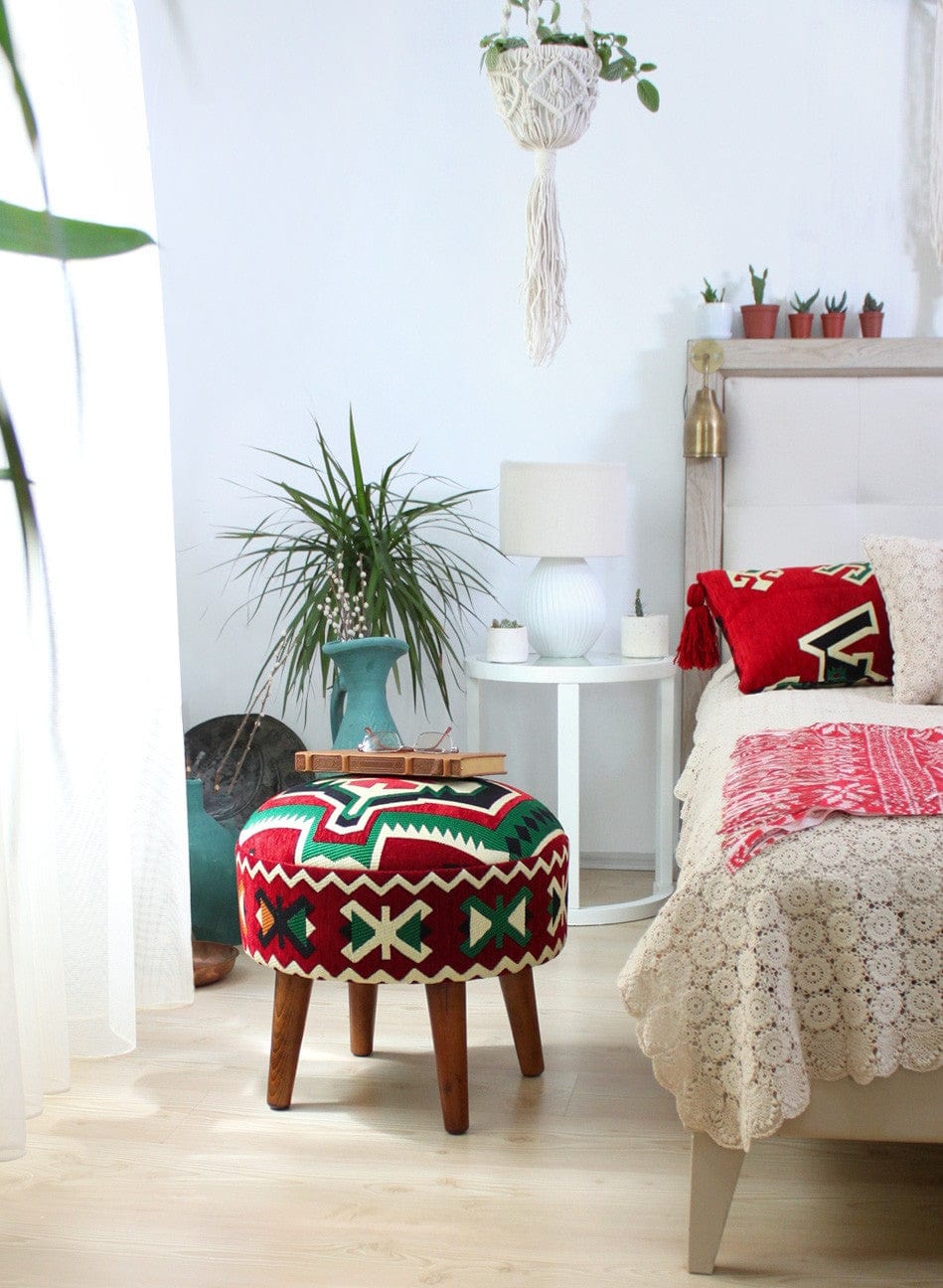 Asir Taburet tapitat cu stofa, Melik Patch III Multicolor, Ø46xH42 cm