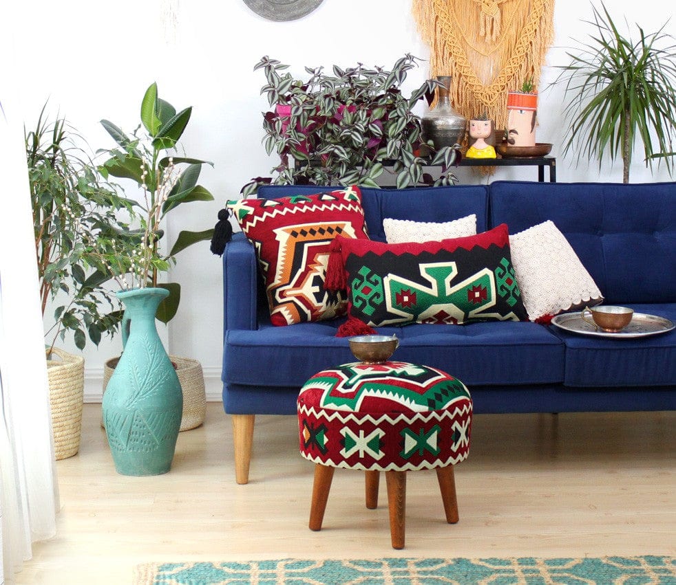 Asir Taburet tapitat cu stofa, Melik Patch III Multicolor, Ø46xH42 cm