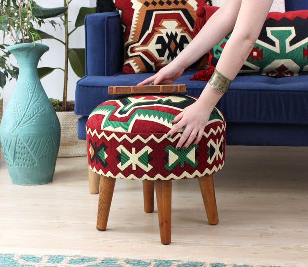 Asir Taburet tapitat cu stofa, Melik Patch III Multicolor, Ø46xH42 cm