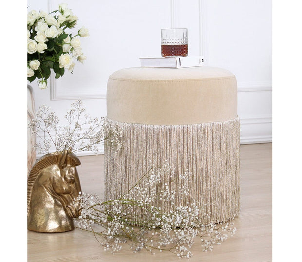 Asir Taburet tapitat cu stofa, Merkür Crem, Ø45xH40 cm