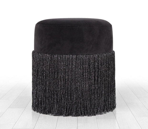 Taburet tapitat cu stofa, Merkür Negru, Ø45xH40 cm