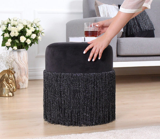 Asir Taburet tapitat cu stofa, Merkür Negru, Ø45xH40 cm