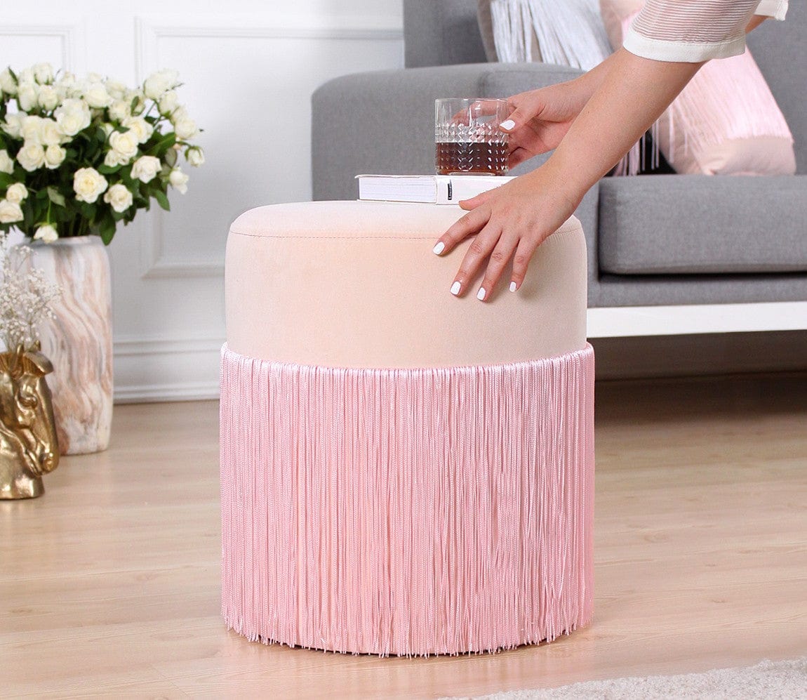 Asir Taburet tapitat cu stofa, Merkür Roz, Ø45xH40 cm